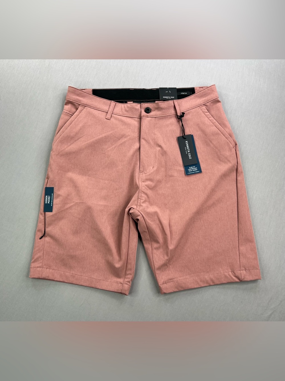 KENNETH COLE MENS SLIM FIT LIGHTWEIGHT 9” TECH SHORTS NEW ROSE HEATHER